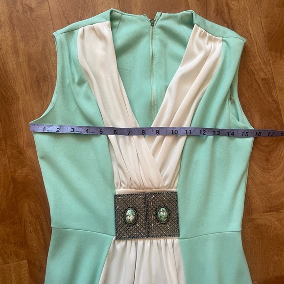 Gorgeous Vintage Boho Light Seafoam Green & White Sleeveless Maxi Dress Small - Picture 7 of 10